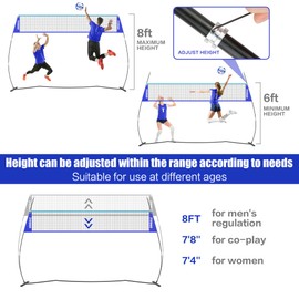 PLYOGO Volleyball Net, 14FT Freestanding Volleyball Net for Backyard, Adjustable Height and Instant Setup, Professional Portable Training Practice Set for Indoor and Outdoor with Carry Bag