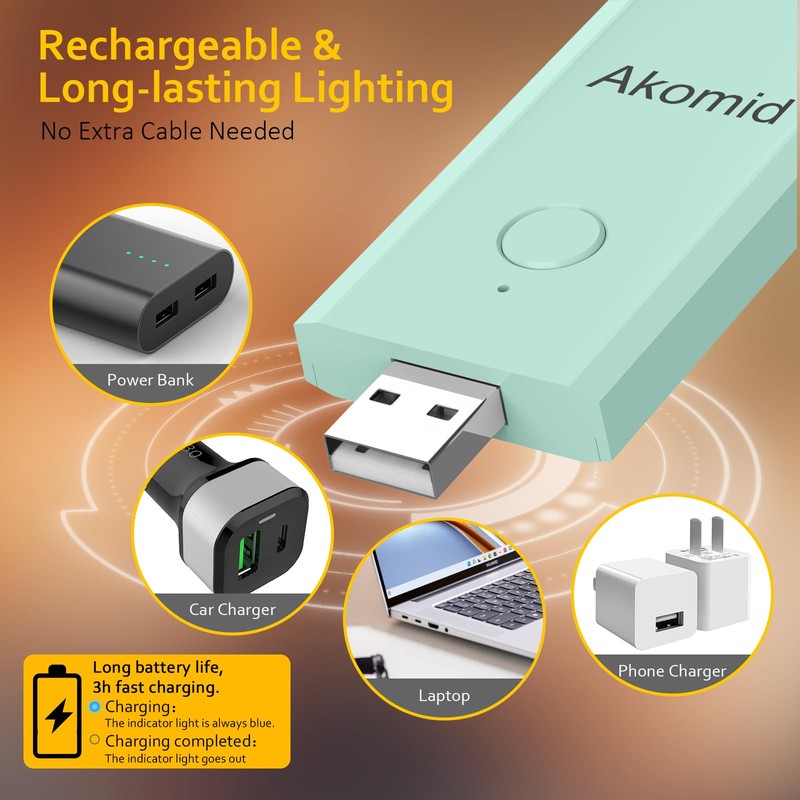 Akomid Book Light, USB Rechargeable Reading Light, Eye-Cared Amber Light