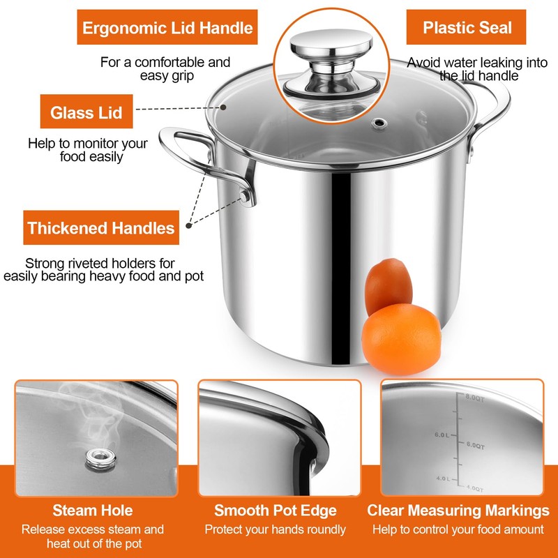 P&P CHEF 8 Quart Stock Pot with Lid, 8 Qt