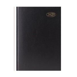 2025 A5 Week To View Padded Hardback Diary with Ribbon Page Marker - Black
