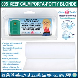 Premium Travel-Size Mini Toilet Paper Rolls | Convenient Plastic Dispenser | Toilet, Porta Potty & Outhouse Humor (3-Pack) (005 Keep Calm Porta Potty - Blonde)