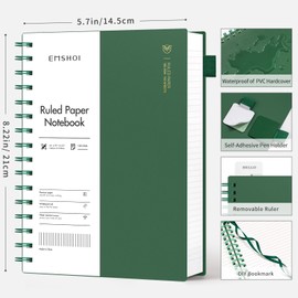 EMSHOI A5 Notebook Lined 300 Pages/150 Sheets, Wirebound Spiral Notepad, 100gsm Thick Paper, Waterproof Hardcover, Writing Journal for Women Men Work Office School, 14.5 x 21cm, Dark Green