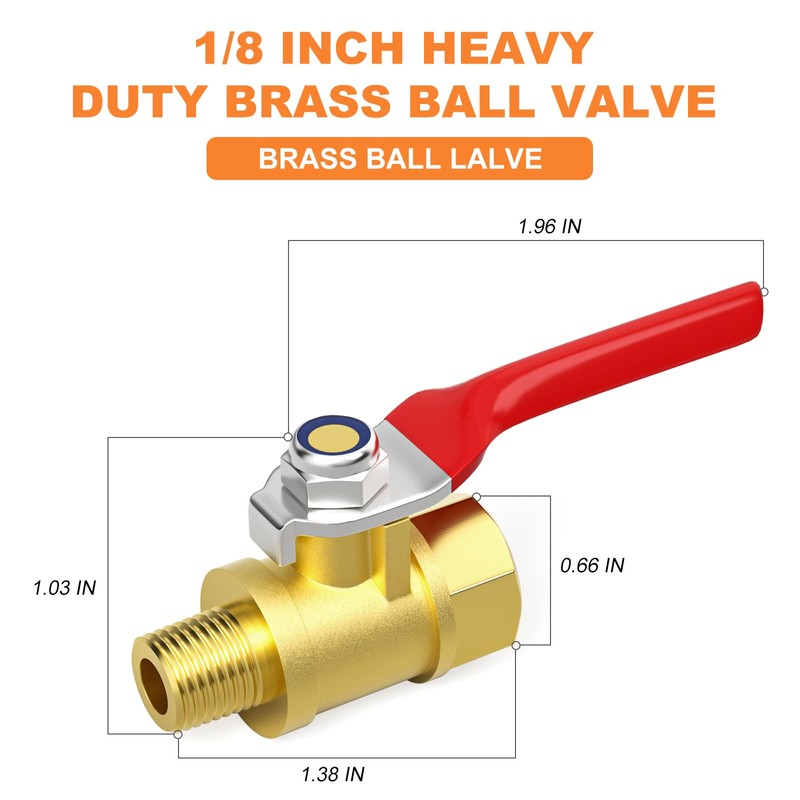 GASHER 5PCS 1/8 Inch Brass Mini Ball Valve Shut Off