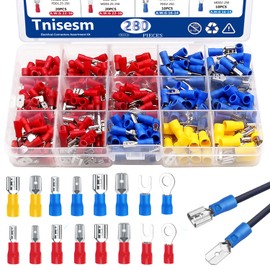 Tnisesm 280Pcs Spade Connector,Crimp Connectors 2.8mm 4.8mm 6.3mm Male and Female Spade Connector kit, 16 Types Crimp Terminals Electrical Connectors Includes Spade Ring Fork Wire Connectors