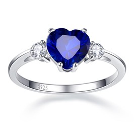Yaresul Blue Sapphire Ring for Women September Birthstone Ring Blue Heart Ring Sterling Silver Sapphire Engagement Ring for Women Sapphire Promise Ring for Her Valentine's Day Size 7