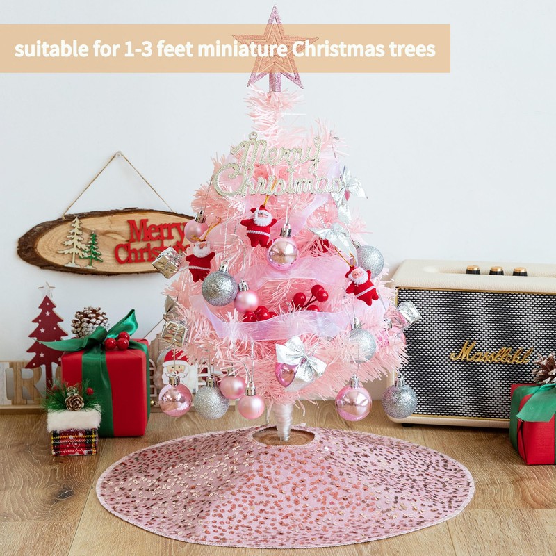 Christmas Tree Skirt, 18 inch Sparkly with Faux Fur Plush