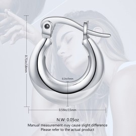 Chunky Small Gold Hoop Earrings for Women 14k White Gold Plated Stainless Steel Thick Hoops Hypoallergenic Minimalist Jewelry Gift 15mm