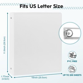 1'' Economy 3-Ring Binders, 1 Inch Round Rings, US Letter Size 8.5'' x 11'', 200 Sheets Capacity, ClearVue Presentation View, Non-Stick, White (3)