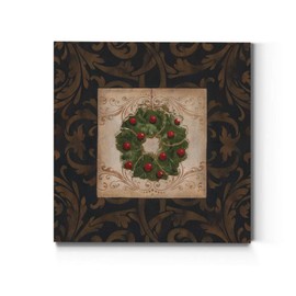 Renditions Gallery Christmas Wreath with Patterns Wall Art, Winter Artwork, Floral Background, Red & Green, Premium Gallery Wrapped Canvas Decor, Ready to Hang, 16 in H x 16 in W, Made in America