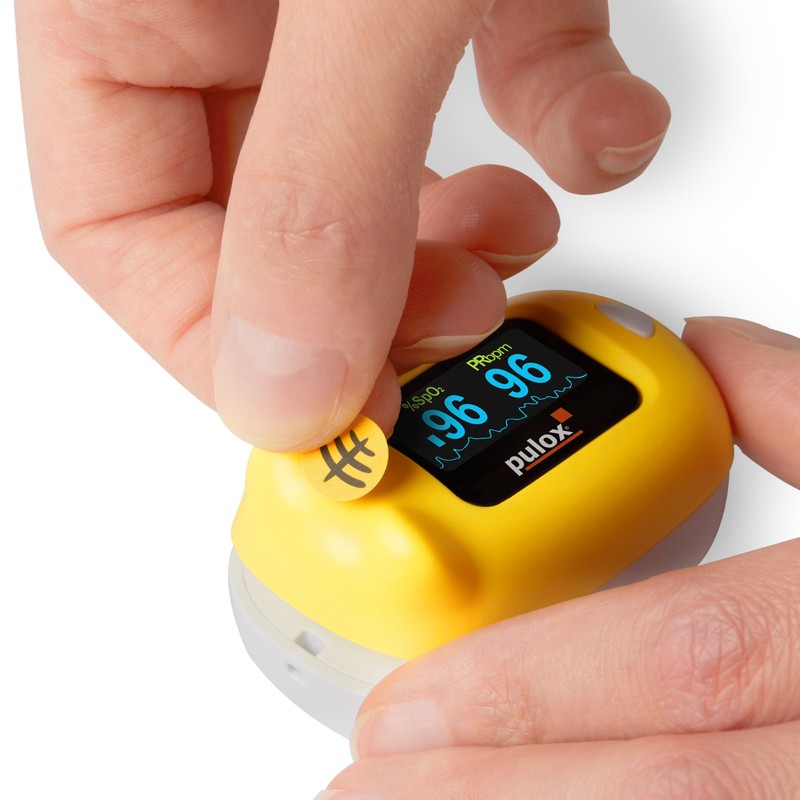 PULOX Pulox PO-230 in Gelb, Pulsoximeter für Kinder, mit Klebemuster,
