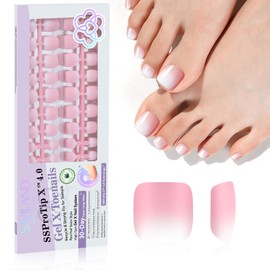 SAVILAND French False Toenails, 216 Pcs Pink & White Gradient Press on Nails for Toe Full Cover Short Square French Tip Fake Toe Nails 18 Sizes Soft Gel Stick on Toenails for Women Toenails Art Decor