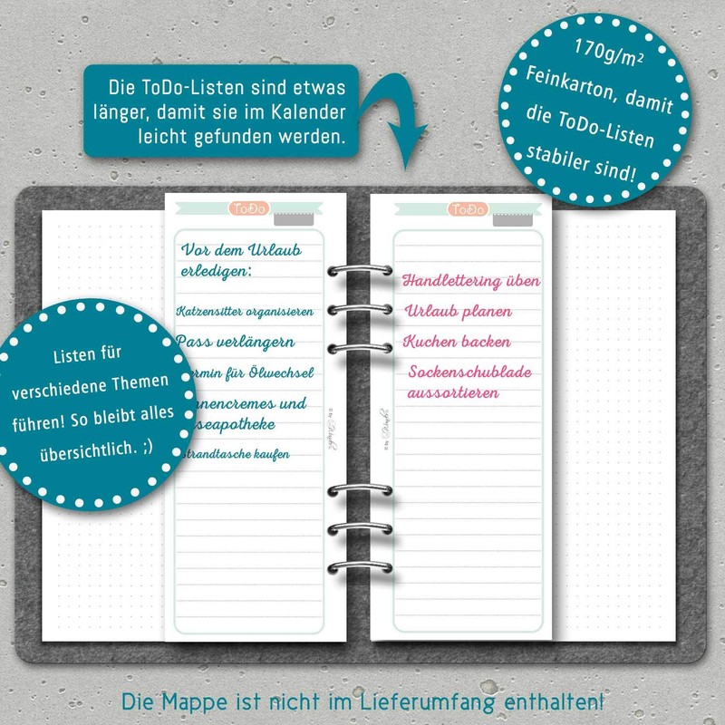 ToDo lists suitable for the calendar inserts from SinnWunder® Design
