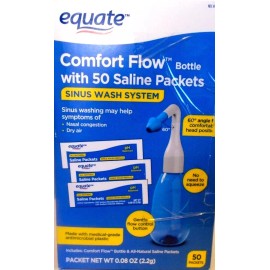 Equate Comfort Flow Bottle with 50 Saline Packets Sinus Wash System