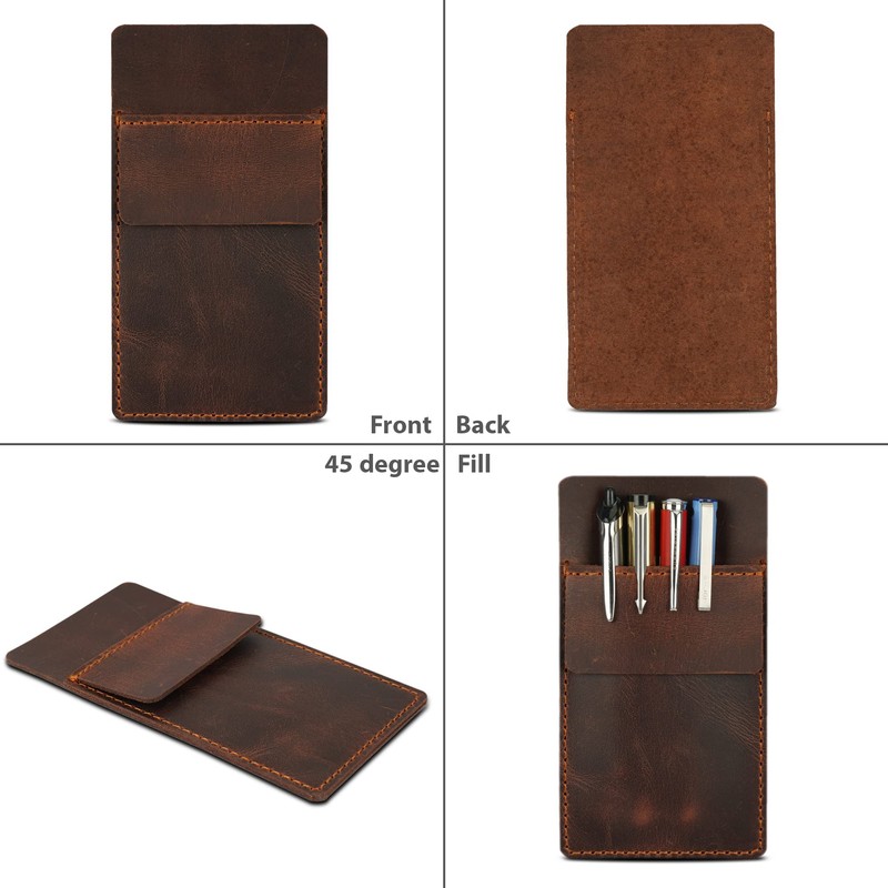 CestAntiQ Pocket Protector for Men, Full Grain Heavy Duty Leather