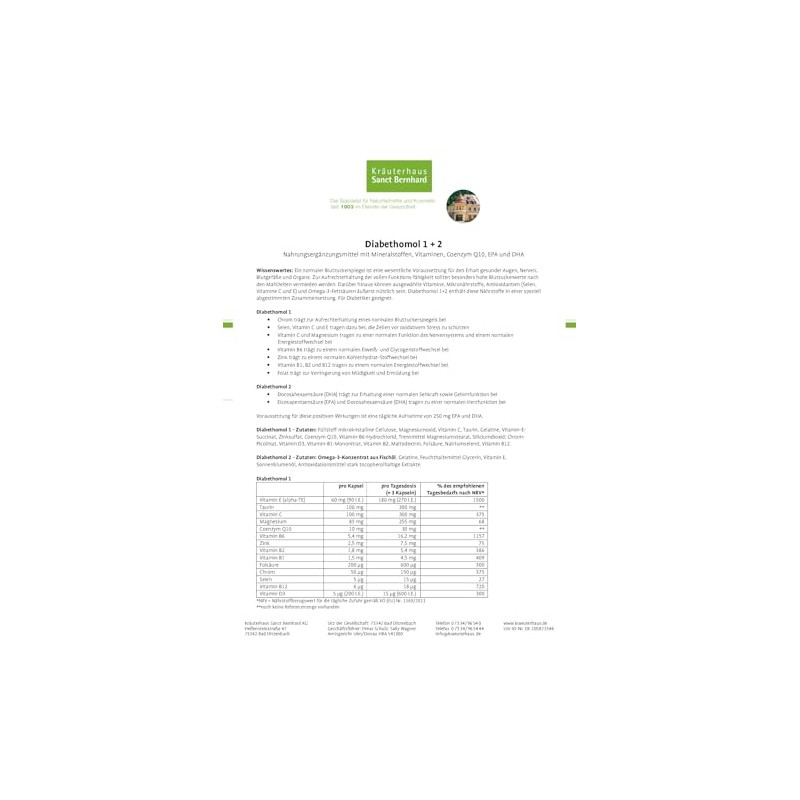 Sanct Bernhard Diabethomol with Vitamin C, E, Minerals, Zinc, Chromium,