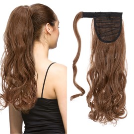 Ponytail Extension Wrap Around Long Straight Curly Clip in Ponytail Hair Extensions for Women Brown Black Blonde Hairpiece 17"-Curly, Light Auburn