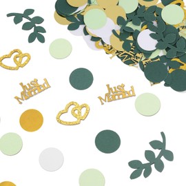 Luxoraiova Just Married Decorative Wedding Table Decoration Hearts Decoration Confetti Large Pack of 100 Glitter Confetti Wedding Green Gold Vintage Wedding Decoration Set Table Decoration Gift for