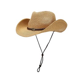 Women's Men's Straw Cowboy Hats Western Cowgirl Hat for Holiday Woven Sun Hat Beach Hat with Shapeable Wide Brim Cowboy Hat,Khaki