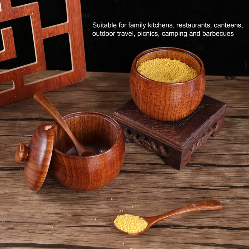 Olla de madera para especias, salero, caja de pimienta de