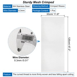 uxcell 40 Mesh Hardware Cloth, 47.2x11.8 Wire Mesh 304 Stainless Steel Rust-Proof Fine Wire Mesh Screen for DIY Projects, Vent, Cage, Garden, Window Screen, Filter Mesh