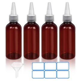 DTDNZKN 4 Pack 1 Oz (30ml) Amber Plastic Essential Oil Bottles with Funnel, Labels for Liquid Storage - No Droppers Needed