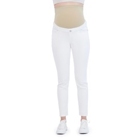 Women’s Maternity Jeans Over The Belly Waistband with Belt Loops - Fall Maternity Clothes-Pregnancy Clothes for All Seasons, Maternity Pants – 29“ Inseam (M, White)