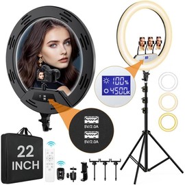 22in Large Ring Light with Stand,512pcs Bulbs Big Ring Light with 75" Tripod for /LED Display/4 Clips/2 USB Ports,2600K-6500K Dimmable Barber Light,for  Video Recording  Lash Makeup - Color: 22inch