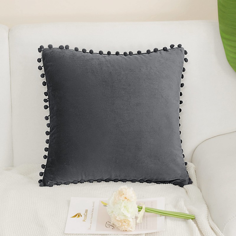 PiccoCasa Velvet Pillow Covers, 1PCS Pom Pom Christmas Throw Pillow