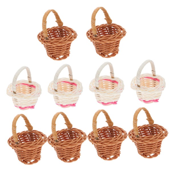 Abaodam 10pcs mini baskets for crafts mini willow baskets Miniature Baskets for Crafting Mini Easter Baskets Rattan Trash Can woven basket with handles small packing basket Wooden child
