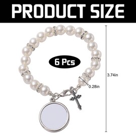 BAOZOON 6 Pcs Sublimation Bracelets Catholic Rosary Blank Heat Transfer Baptism Bracelet Rosary Beads with Cross Sublimation Blank Photo Bracelets for DIY Jewelry Making(White)