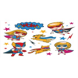 Lunarable Superhero Pencil Pen Holder, Super Cat Puppy with Power Comic Strips Nursery Style Playroom Image, Ceramic Pencil Pen Holder for Desk Office Accessory, 3.6" X 3.2", Blue Pink