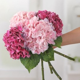 Kmise - Flores Artificiales de hortensias de látex realistas, 22 Pulgadas, hortensias Artificiales Grandes para decoración del hogar, Ramos de Boda, Rosa y Rojo púrpura, 4 Piezas