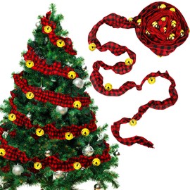 kaiolbly 19.7 Ft Christmas Tree Garlands, Rustic Buffalo Plaid Christmas Gold Jingle Bell Garland Decoration for Christmas Tree Fireplace Wreath Banister Ribbon Decor
