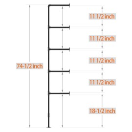 LuckIn 5-Tiers Industrial Pipe Shelving Kit for DIY 74” Ceiling Wall Mount Open Bookcases, 2 Pc Rustic Iron Pipe Shelf Bracket Fit 12 Inch Standard Board, Matte Black