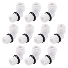 sourcing map Quick Coupling L Type G1/4 Male Thread to 1/4 Inch Pipe Connectors for RO Water Conditioner 29 x 27 mm White Black Pack of 10