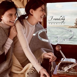 925 Sterling Silver Infinity Inspirational Bracelet With Love Message"Always My Sister, Forever My Friend", Sterling Silver , Cubic Zirconia