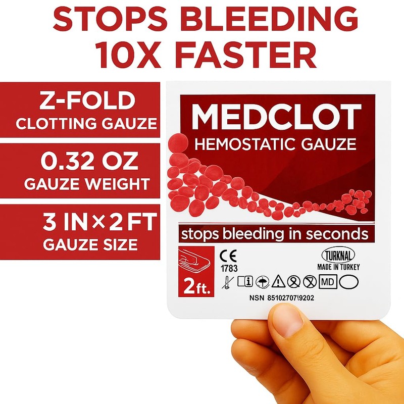 MEDCLOT Hemostatic Gauze-Kaolin Hemostatic Dressing Stops Bleeding Fast-Sterile&Compact for Everyday