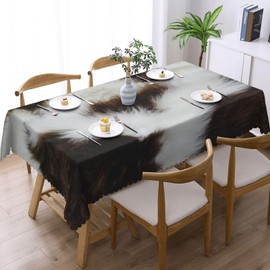 LORCARVIS Cowhide Tablecloths Black Brown Cow Print Polyester Rectangle Table Cloth Washable Seasonal Tabletop for Kitchen Dinning Party Outdoor Picnic 54 x 72 Inch Tablecloths