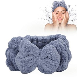 Diadema con Lazo para el Cabello, Diademas Faciales para Maquillaje Y Lavado de Cara, Banda para el Cabello de Vellón de con Absorción de Agua Ajustable, Comodidad para la Ducha(Azul)