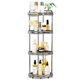 Binecer Corner Shower Caddy Stand, 4 Tier Standing Shower Organizer with Soap Holder, Rustproof Shower Shelves for Bathroom Shampoo Storage, Grey