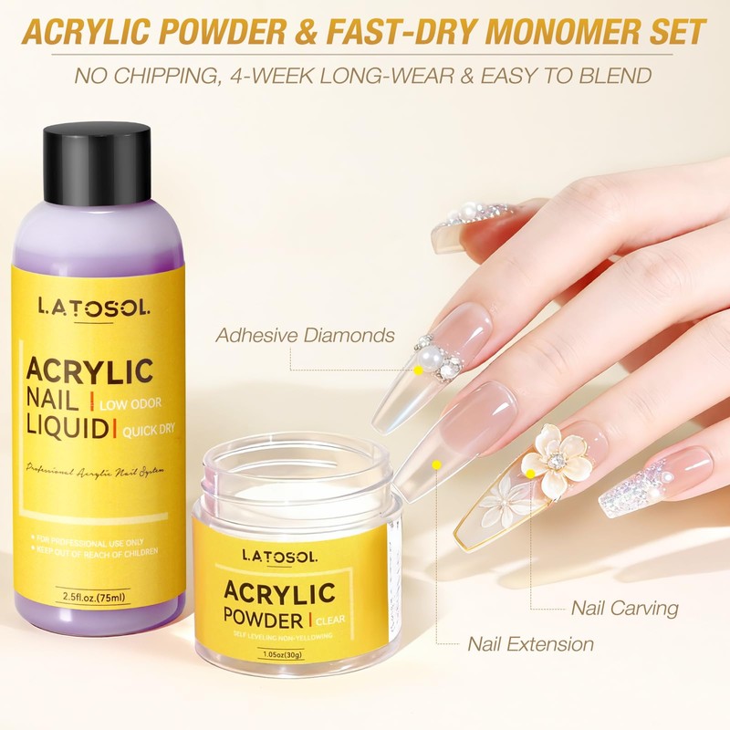 Acrylic Nail Kit, Acrylic Powder & Liquid Set with Nail
