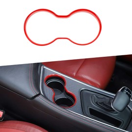 JeCar for Challenger Red Interior Cup Holder Trim Decor Cover Fit for 2015-2023 Dodge Challenger Interior Accessories