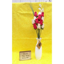 The Original Wooden Rose Valentines Day Red and White Flower Bouquet (1 Dozen)