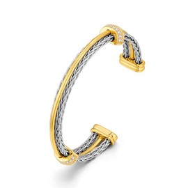 WOWORAMA Twisted Cable Wire Bracelet for Women Men Two Tone Gold Silver Cuff Bracelets Unisex Mixted Metal Cable Bangle Bracelet