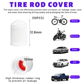 Dickno 50PCS Car Tire Valve Stem Caps, Dustproof Plastic Auto Tyre Valve Cap Set with O Rubber Ring, Airtight Seal Wheel Stem Cover for SUV Bicycle Truck, Universal Car Accessories (White)