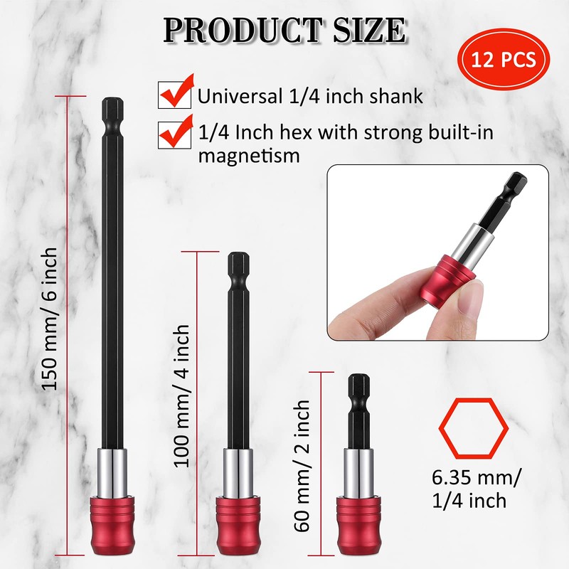 Honoson 12 Pcs Drill Bit Extension Magnetic Drill Extension Bit