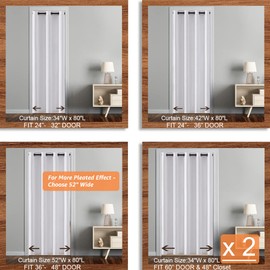 SHINELAND Closet Doors Sliding Panel,Curtain for Faux Accordion Doors 48 x 80,Puertas para Closet,White