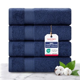 TEXTILOM 100% Turkish Cotton 4 Pcs Hand Towel Set, Luxury Hand Towels for Bathroom, Soft & Absorbent Bathroom Hand Towels Set (16 x 28 inches)- Navy