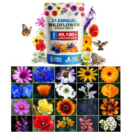 HOME GROWN Texas Wildflower Seeds 87,500+ Non-GMO Perennial Wildflower Seeds Mix for Attracting Bees, Birds & Butterflies - 22 Varieties Bulk Wild Flower Seed Mix for Full Sun & Shade Gardens (2 oz)