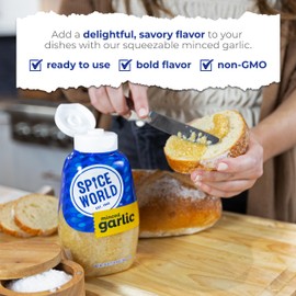 Spice World Squeezable Minced Garlic – Value 20oz Garlic Container – Ready-to-Use Seasonings for Cooking, Simply Squeeze the Convenient Package to Easily Add Flavor Without the Prep Work or Mess
